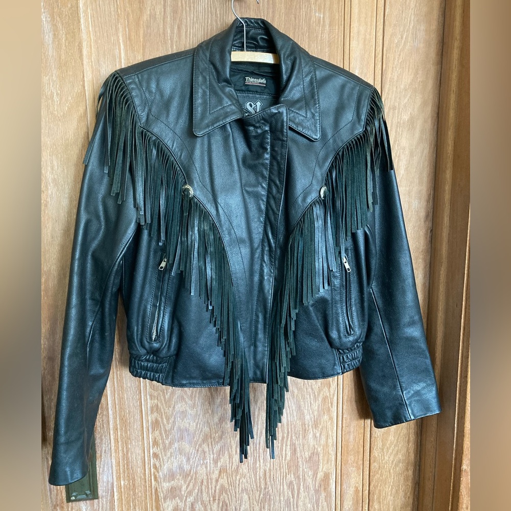 Vintage Street Legal by Bermans Black Leather Fringe Motor Jacket Women’s Size 8